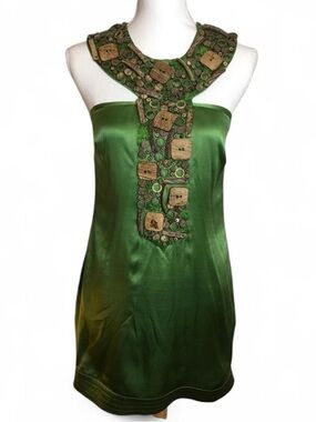 larok sequin dress La Rok Sequin Patchwork V-neck Mini Dress, Size Medium